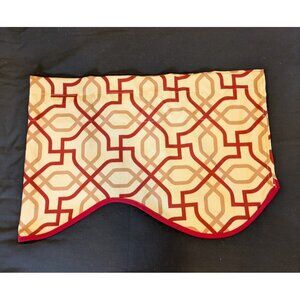 Geometric Retro Window Valance Red Tan Shapes Lines on Beige Scalloped 18x54